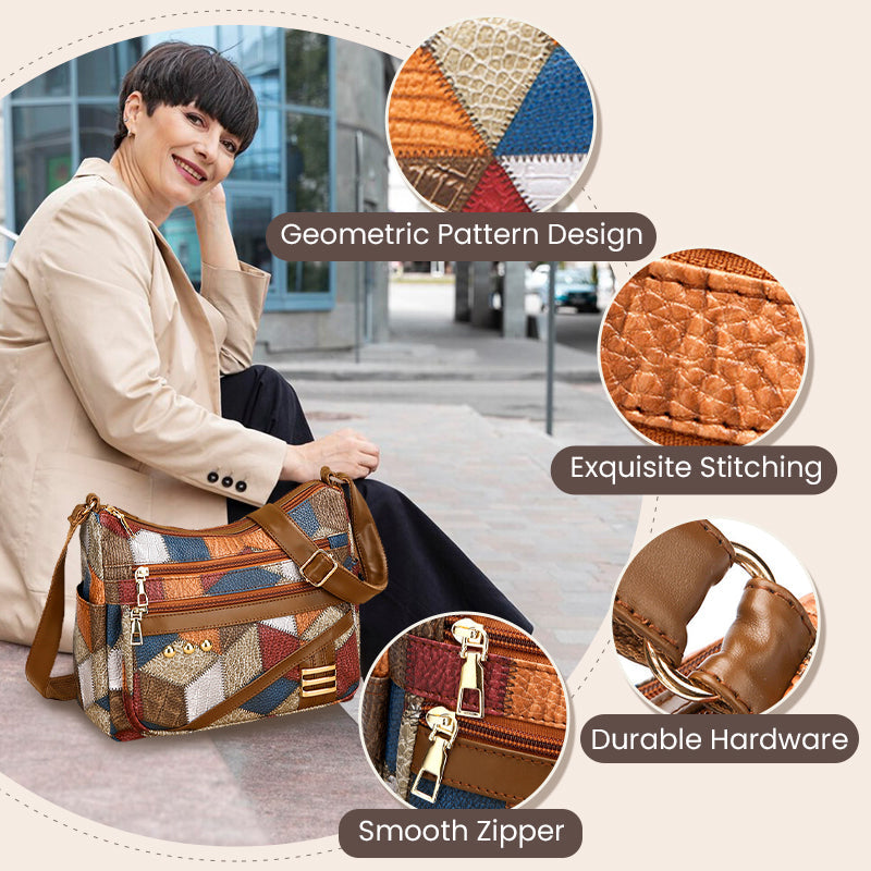 🔥Vintage Tas Met Geometric Patroon En Justerbar stropp👜