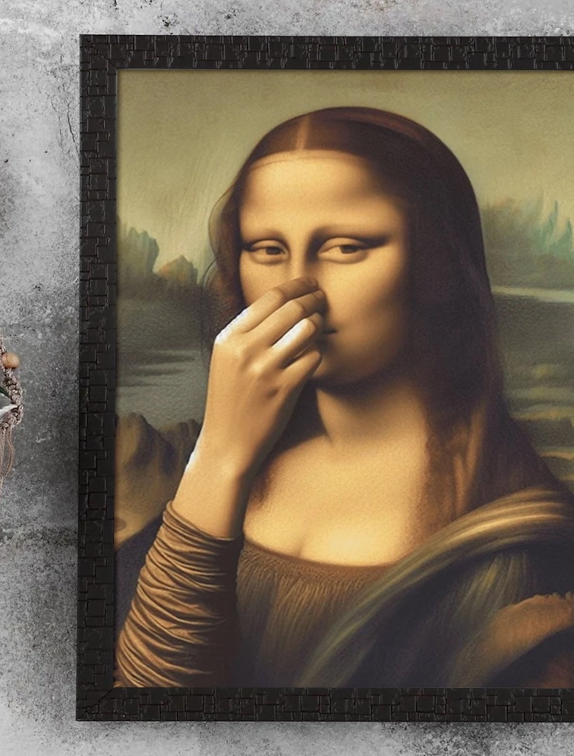 Imitasjon av Mona Lisa kunstdekorasjon, morsom vintage toalett humor romdekorasjo