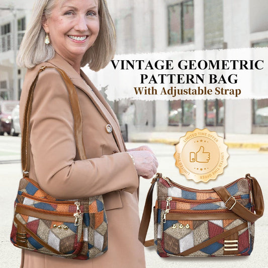🔥Vintage Tas Met Geometric Patroon En Justerbar stropp👜