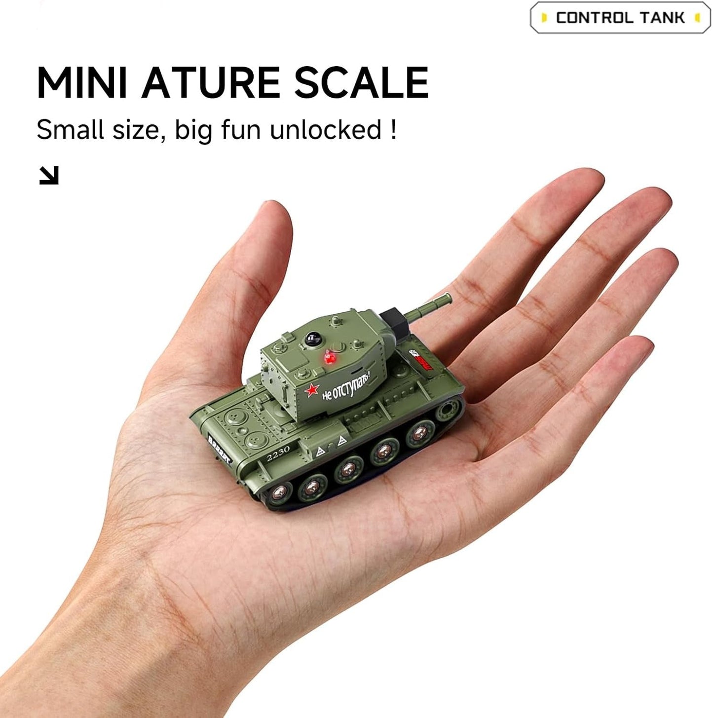 Mini RC-stridsvogn med 330° roterende tårn og lyd og lys