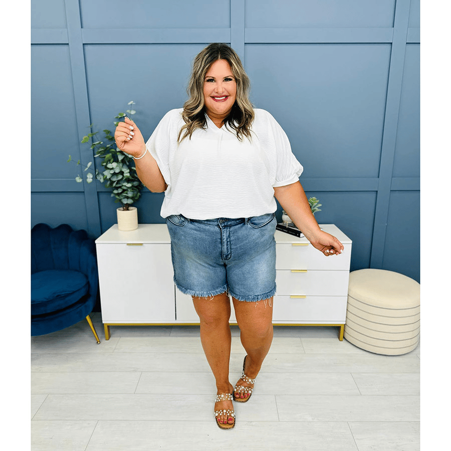 🔥 Siste dag -49% RABATT 🔥 Høylivede "Dad Shorts" med frynser nederst