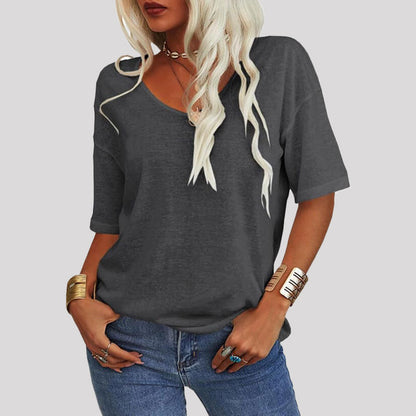 Ensfarget T med V-hals for kvinner/Enfarget T med V-hals for kvinner