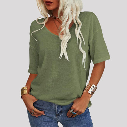 Ensfarget T med V-hals for kvinner/Enfarget T med V-hals for kvinner