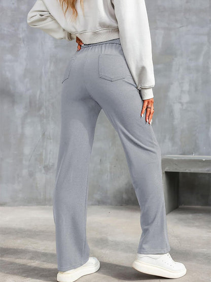 ⏳Ensfargede, uformelle, rette bukser med flere lommer og høy elastikk