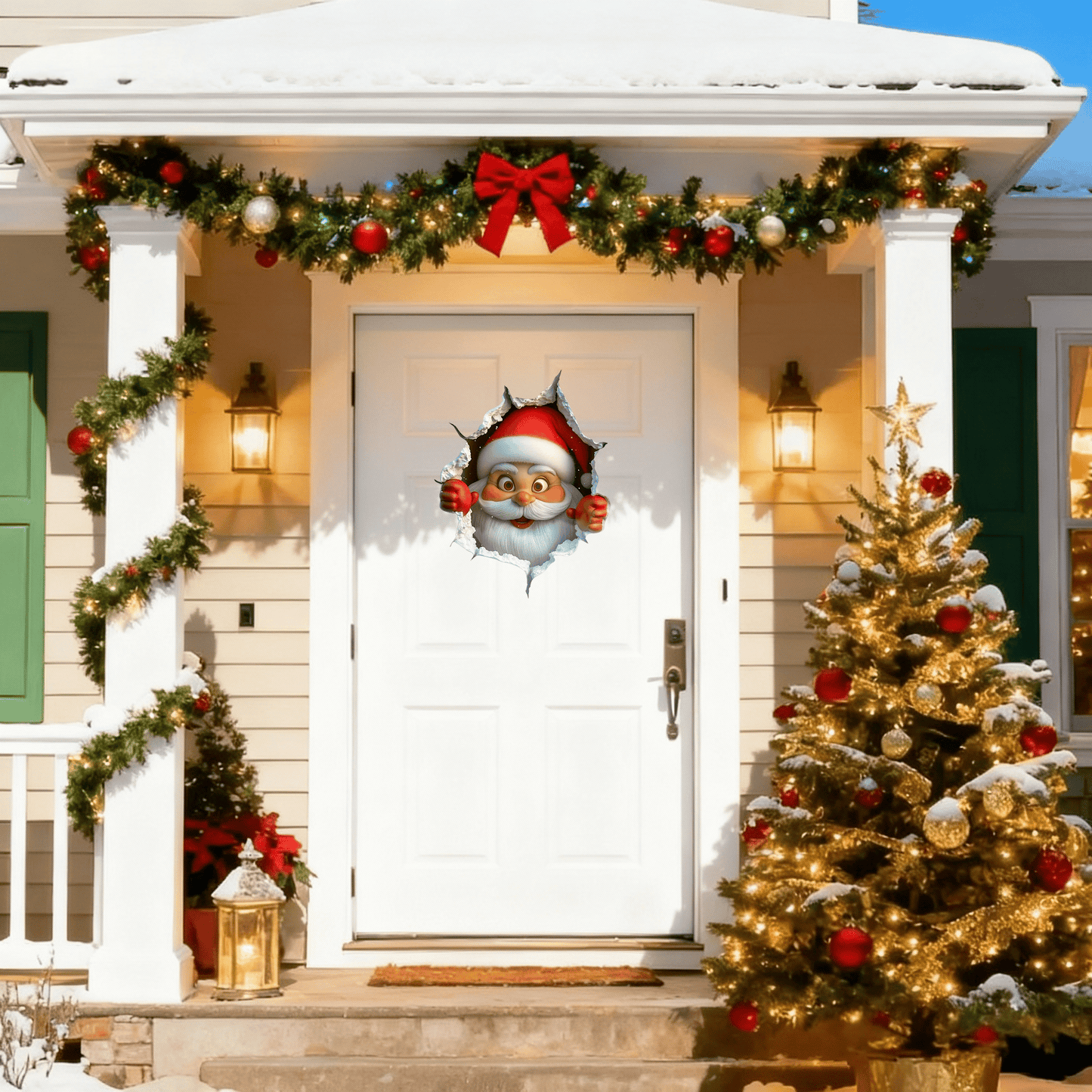 🎄3D-klistremerke med julenissen som bryter gjennom veggen