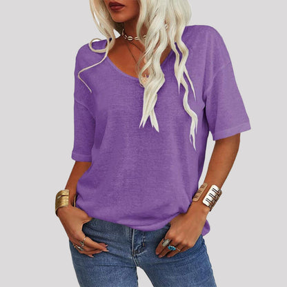 Ensfarget T med V-hals for kvinner/Enfarget T med V-hals for kvinner