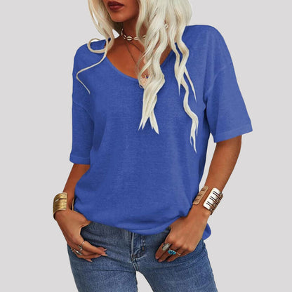 Ensfarget T med V-hals for kvinner/Enfarget T med V-hals for kvinner