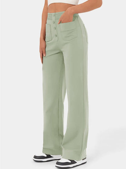 ⏳Ensfargede, uformelle, rette bukser med flere lommer og høy elastikk