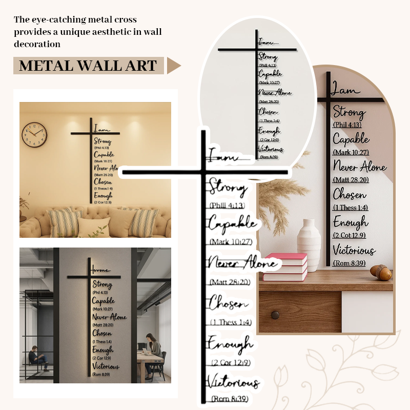 Veggkunst av metallkors med Jesus-krusifiks