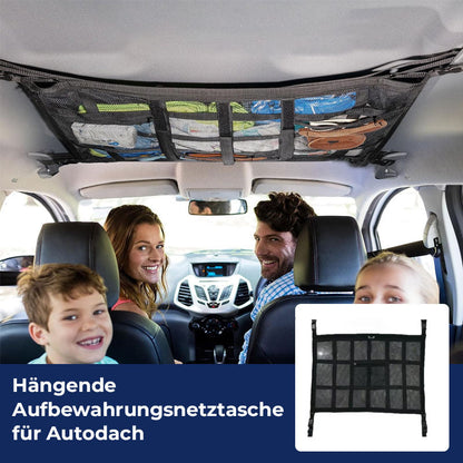 Hengende oppbevaringspose i netting for biltak