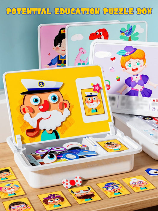 Magnetisk puslespill med ansiktsklær for barn, dobbeltsidig førskolepedagogisk læringsleke for barn