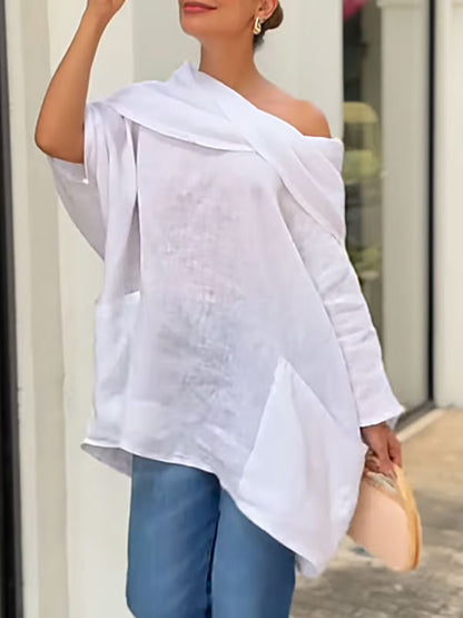 Dametopp med uregelmessig krage