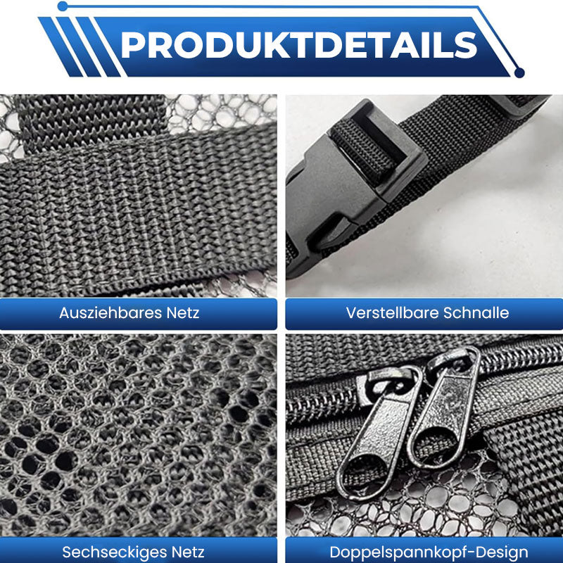 Hengende oppbevaringspose i netting for biltak