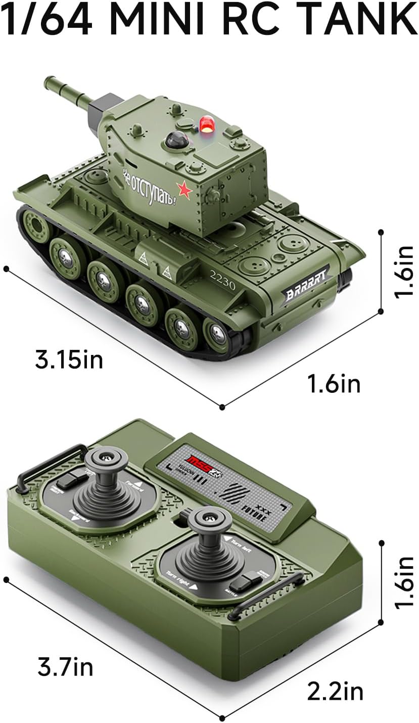 Mini RC-stridsvogn med 330° roterende tårn og lyd og lys