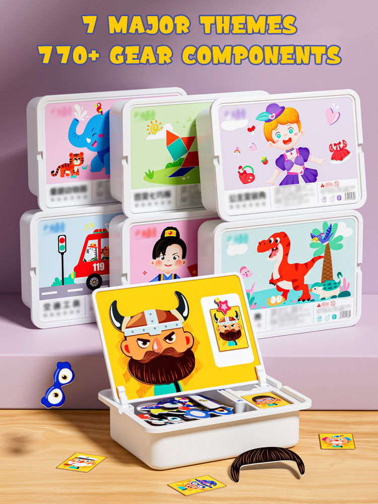 Magnetisk puslespill med ansiktsklær for barn, dobbeltsidig førskolepedagogisk læringsleke for barn