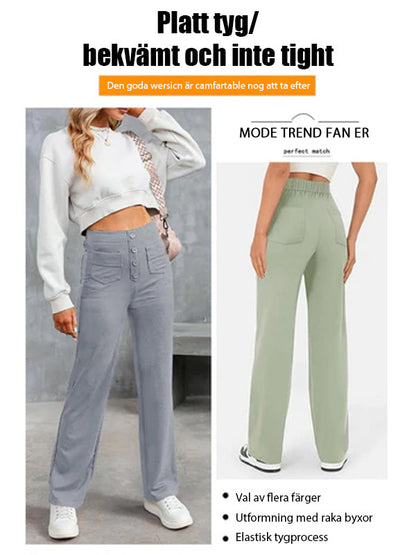 ⏳Ensfargede, uformelle, rette bukser med flere lommer og høy elastikk
