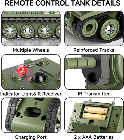 Mini RC-stridsvogn med 330° roterende tårn og lyd og lys