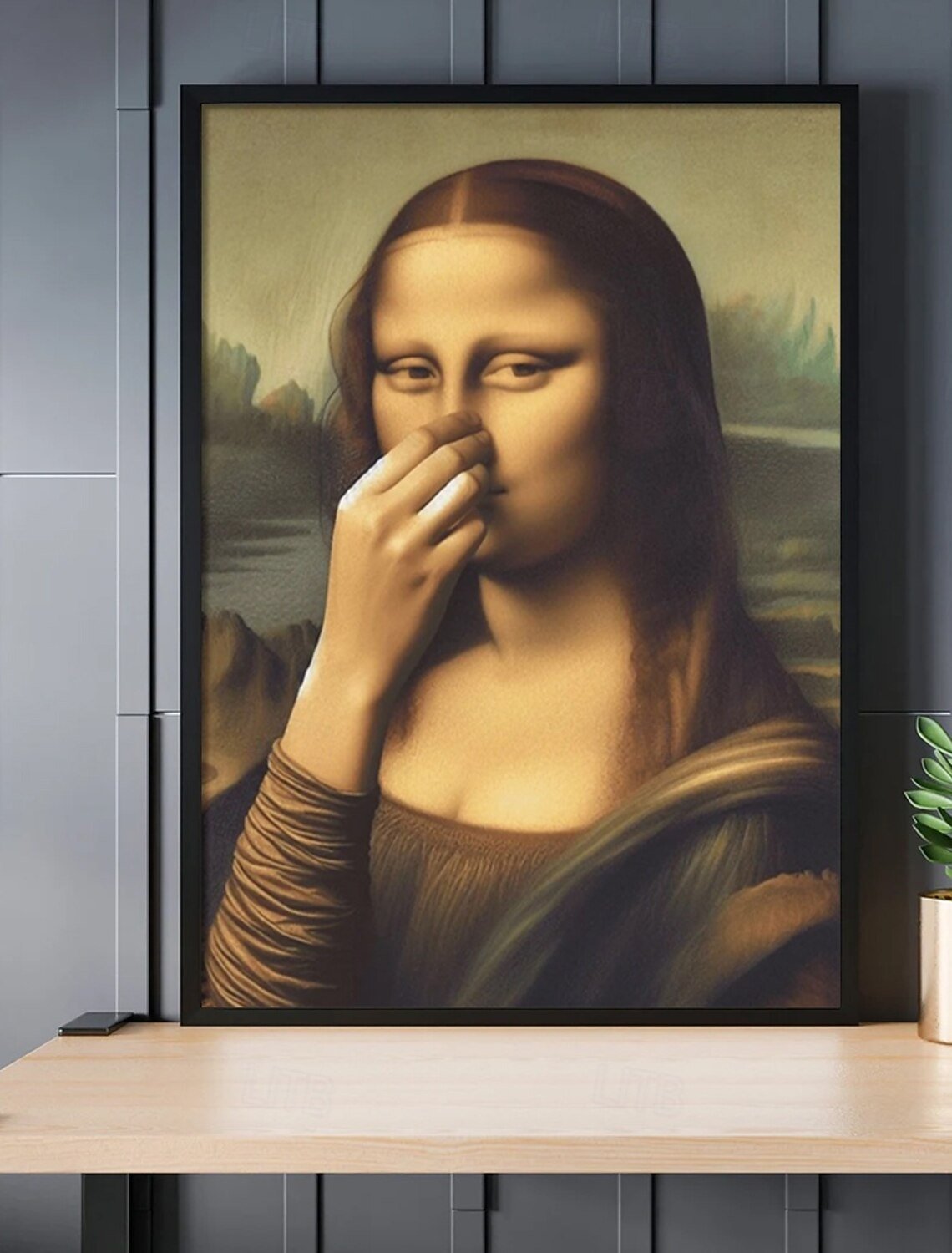 Imitasjon av Mona Lisa kunstdekorasjon, morsom vintage toalett humor romdekorasjo
