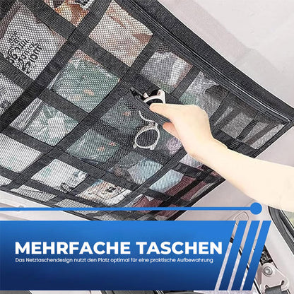 Hengende oppbevaringspose i netting for biltak