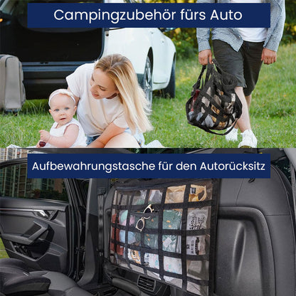 Hengende oppbevaringspose i netting for biltak