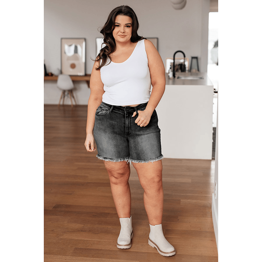 🔥 Siste dag -49% RABATT 🔥 Høylivede "Dad Shorts" med frynser nederst