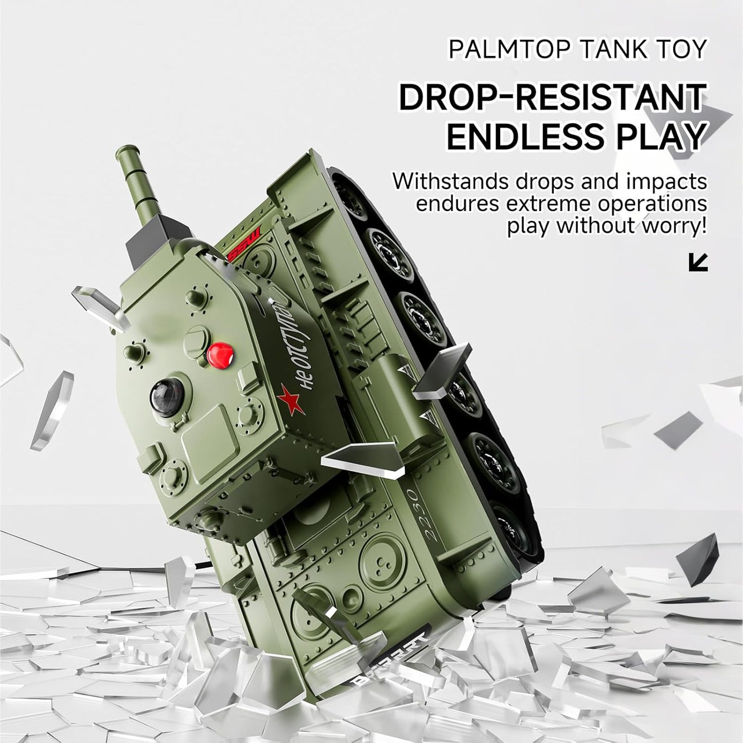 Mini RC-stridsvogn med 330° roterende tårn og lyd og lys