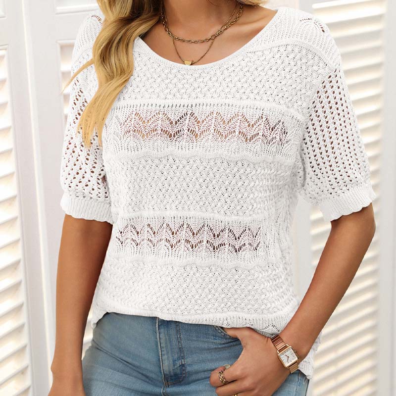 🌸Hul heklet kort ermet skjort