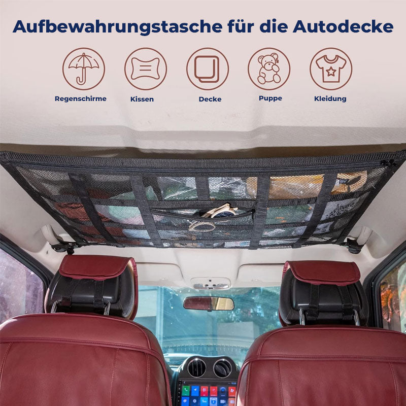 Hengende oppbevaringspose i netting for biltak