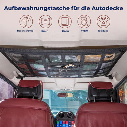 Hengende oppbevaringspose i netting for biltak