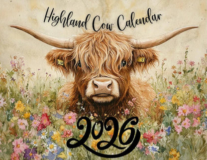 🐮Highland Cow Kalender 2026 – Rustikk gårdsveggkunst og månedlig planlegger