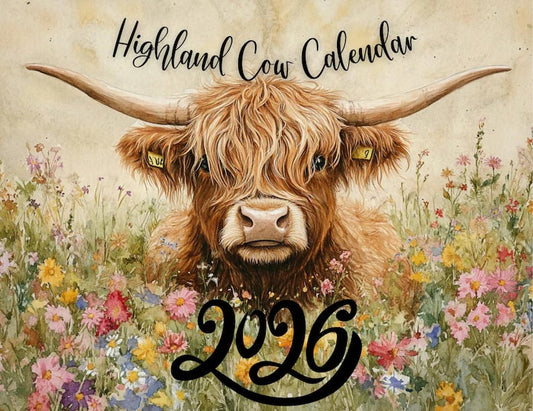 🐮Highland Cow Kalender 2026 – Rustikk gårdsveggkunst og månedlig planlegger