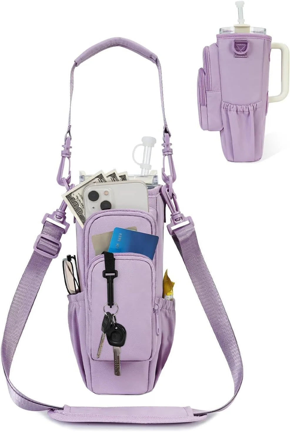 Justerbar skulderveske med termokoppholder for 40 oz