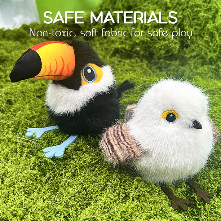 Interaktiv katteleke i form av en fugl i naturlig størrels