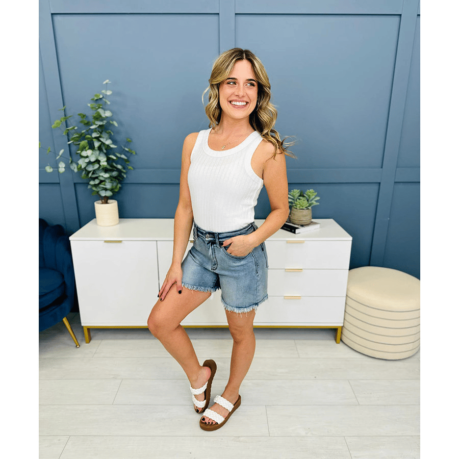 🔥 Siste dag -49% RABATT 🔥 Høylivede "Dad Shorts" med frynser nederst