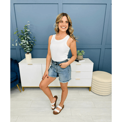 🔥 Siste dag -49% RABATT 🔥 Høylivede "Dad Shorts" med frynser nederst