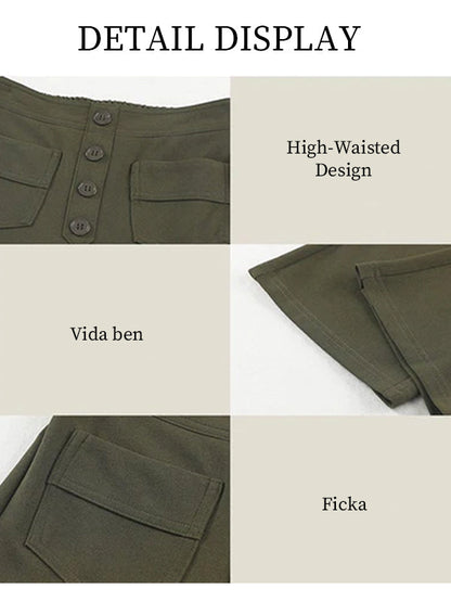 ⏳Ensfargede, uformelle, rette bukser med flere lommer og høy elastikk