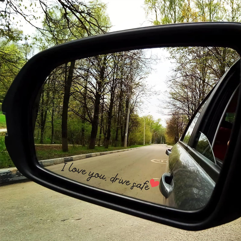 Speilklistremerker med “Jeg elsker deg, kjør trygt”
