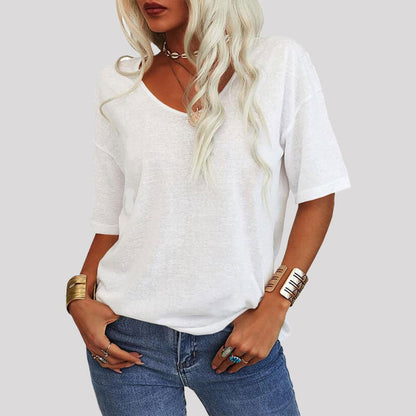 Ensfarget T med V-hals for kvinner/Enfarget T med V-hals for kvinner
