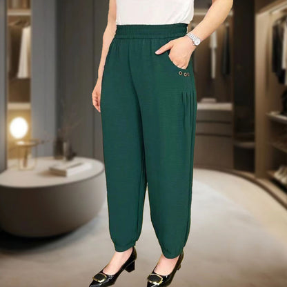 Haremsbukser med høy midje og nedadgående linning i isskinn