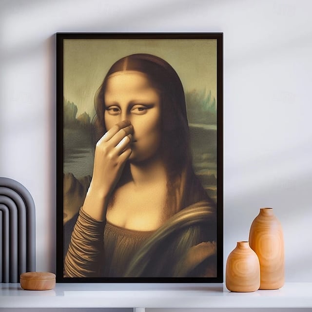 Imitasjon av Mona Lisa kunstdekorasjon, morsom vintage toalett humor romdekorasjo