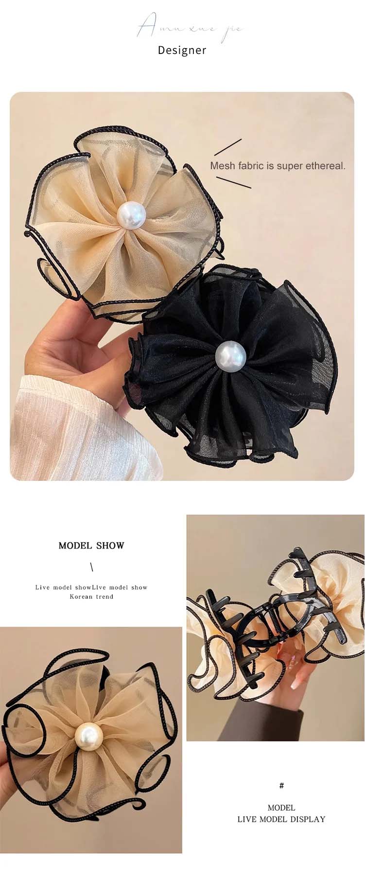 Ultrapen hårspenne med nettingblomster