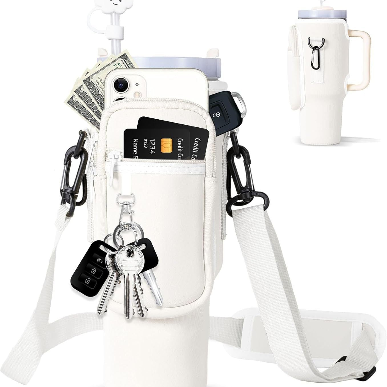 Justerbar skulderveske med termokoppholder for 40 oz