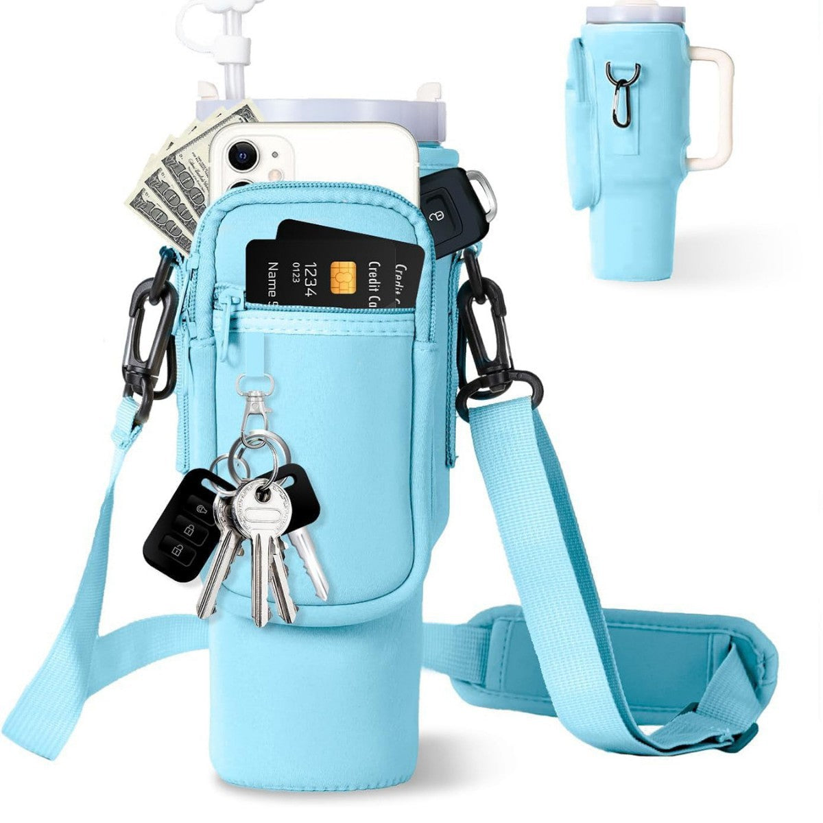 Justerbar skulderveske med termokoppholder for 40 oz