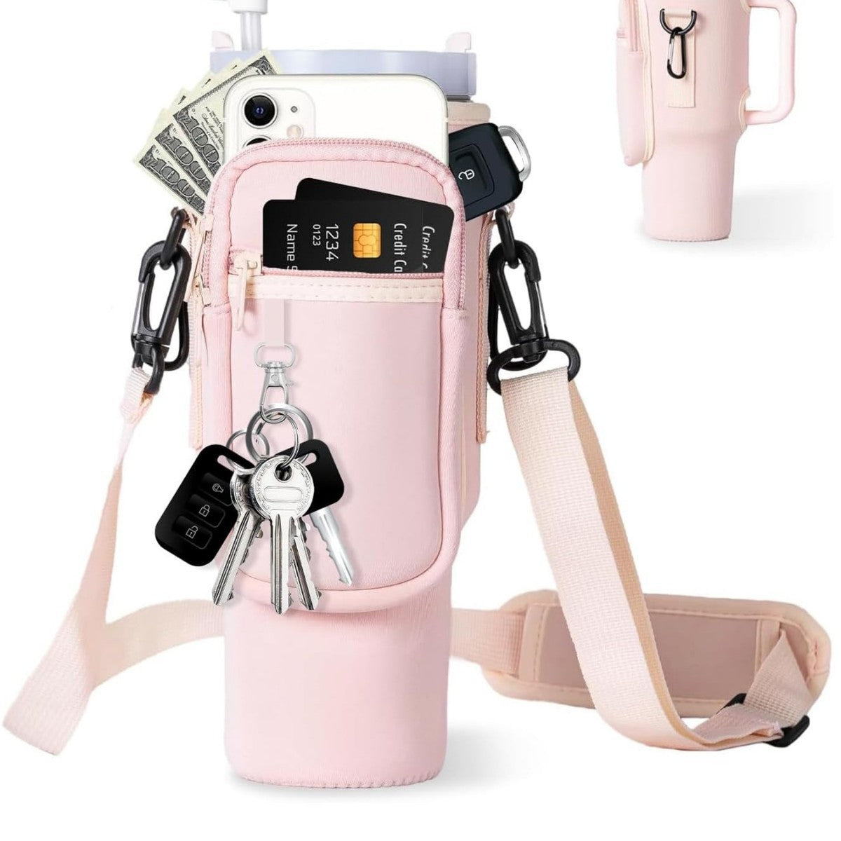 Justerbar skulderveske med termokoppholder for 40 oz