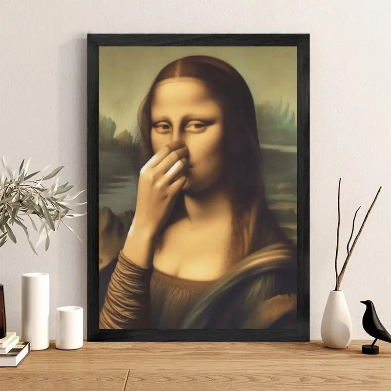 Imitasjon av Mona Lisa kunstdekorasjon, morsom vintage toalett humor romdekorasjo