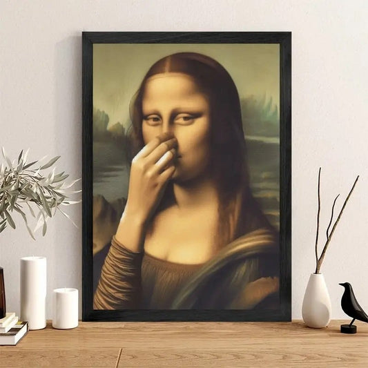 Imitasjon av Mona Lisa kunstdekorasjon, morsom vintage toalett humor romdekorasjo